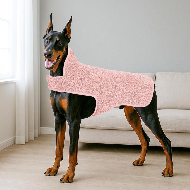 cyeollo Store Warm Dog Coat Fleece Winter Sweater Coats, Sherpa Reversible Dog Jacket Vest with Leash Hole for Large Dogs, Soft Pet Coats for Cold Weather, Pink, XXXL - Image 4